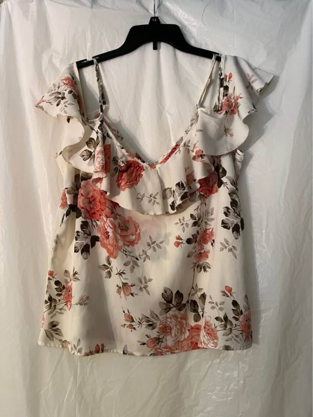 Emery Rose Floral Print Cold Shoulder Top, XL